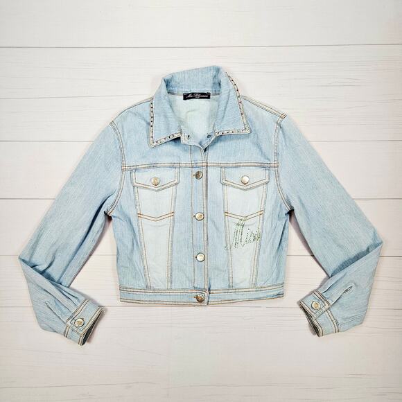Miss Blumarine Jackets & Blazers - Y2k Miss Blumarine Denim Jacket Euro Rhinestone Light Wash - Small
